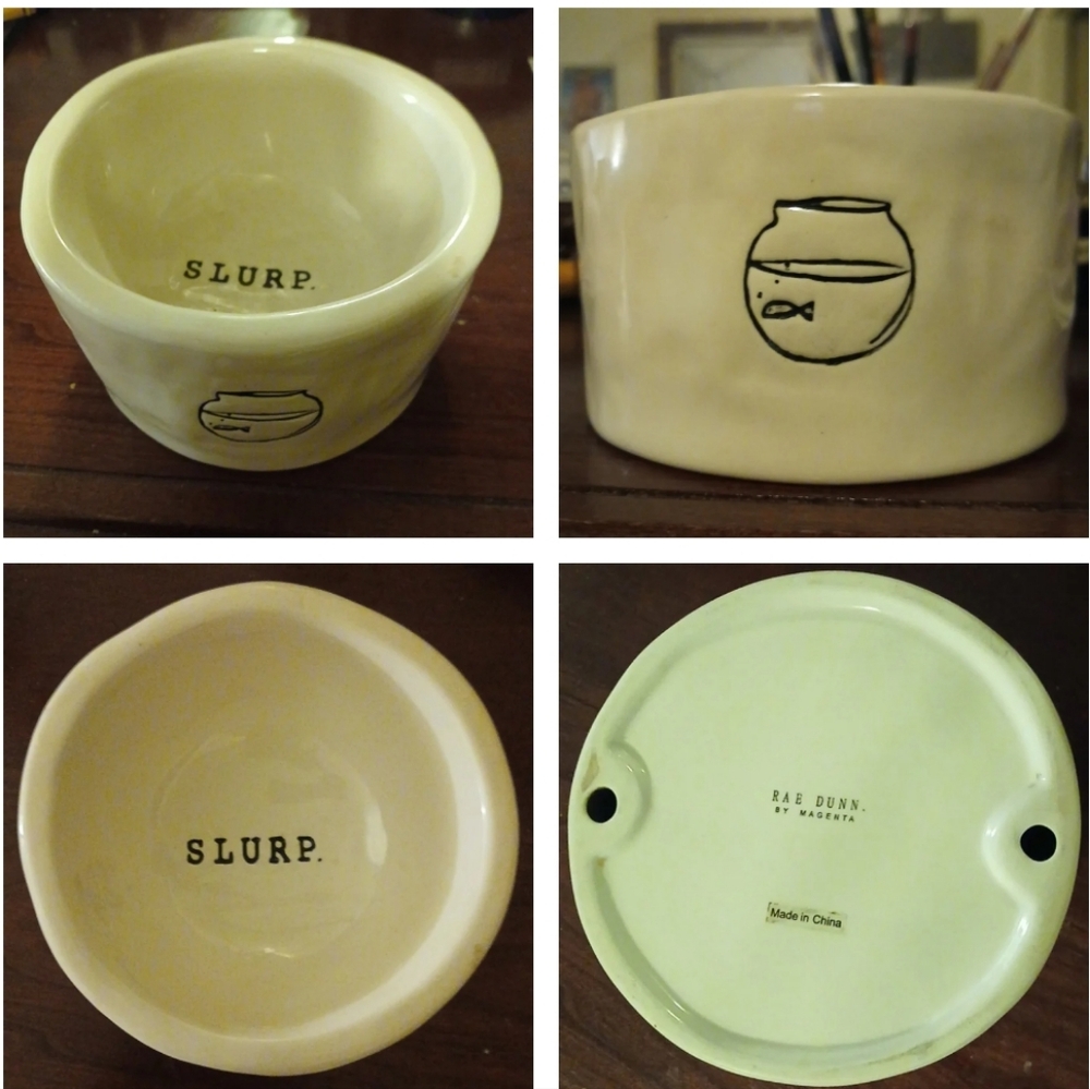 Rae Dunn Artisan Stoneware SLURP Cats Watering Bowl Collectible & Discontinued
